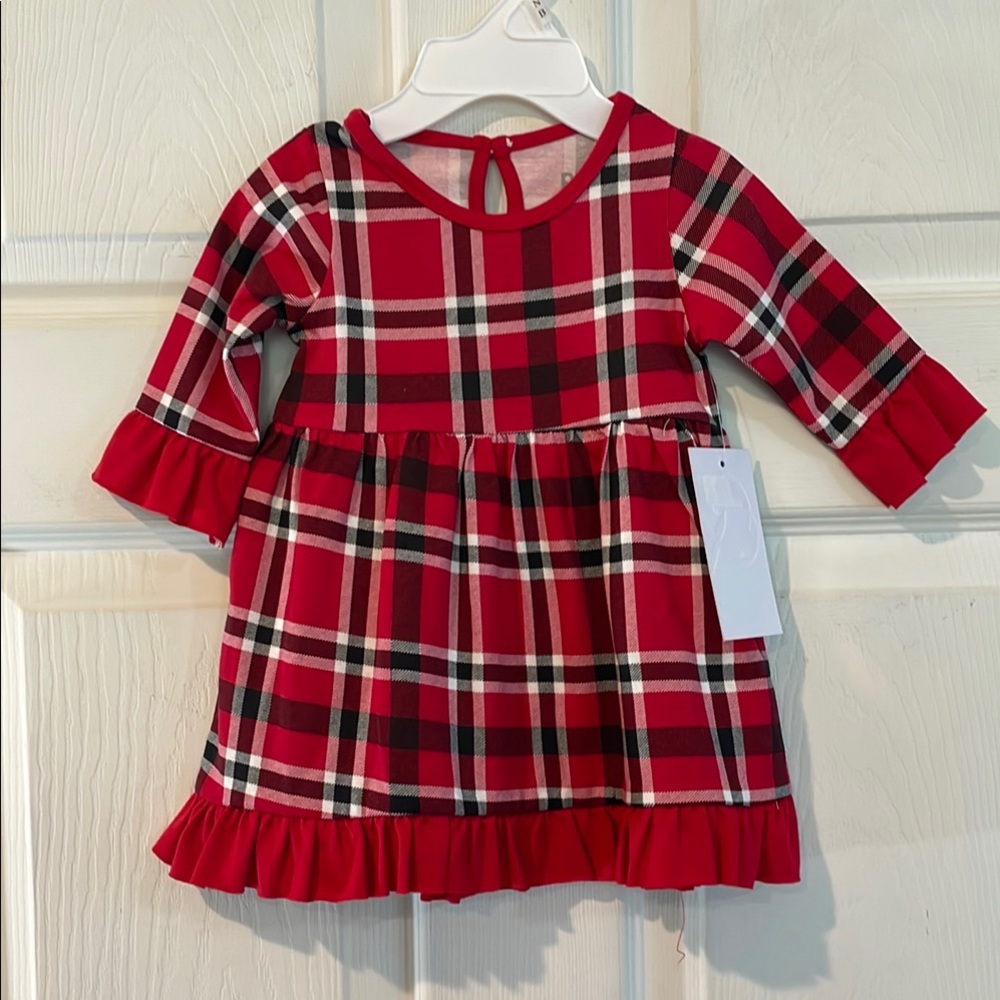 Planet Cotton Size Newborn Red Plaid Ruffle Dress